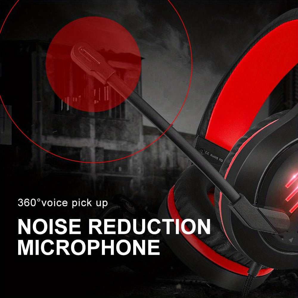 CLS100  Gaming Computer Headset with Noise Canceling Mic, One-Touch Mute, LED Light, Pressure Reducing Headband,Over-Ear Headphones for Tablet/PS4PS5/PC/Switch, red