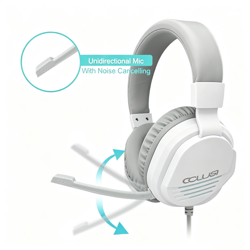 CLS500 White Gaming Headset with Noise Cancelling Mic for PC PS5 PS4 Xbox One Mac Switch, Over-Ear Headphones with Bass Surround,  Soft Memory Earmuffs
