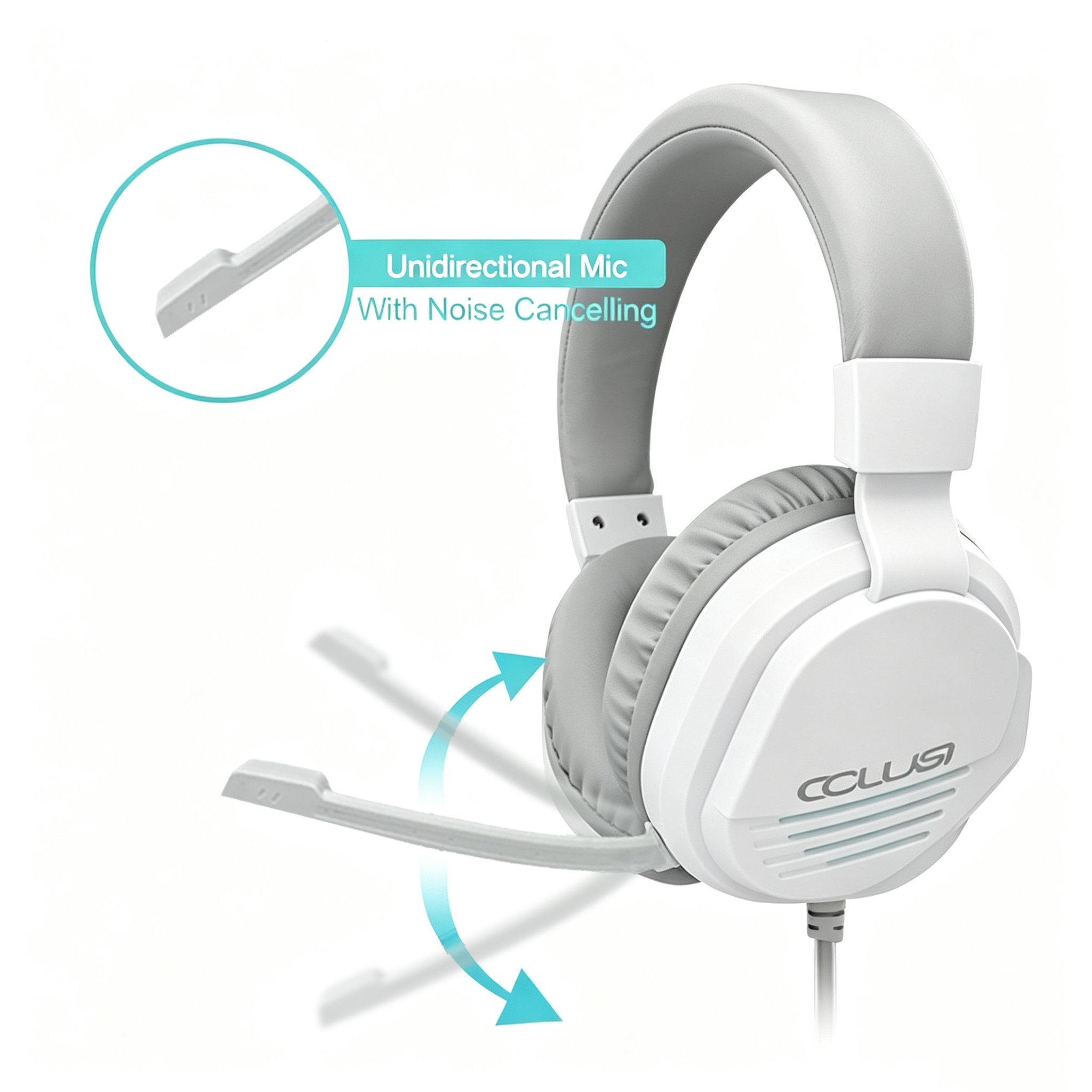 CLS500 White Gaming Headset with Noise Cancelling Mic for PC PS5 PS4 Xbox One Mac Switch, Over-Ear Headphones with Bass Surround,  Soft Memory Earmuffs