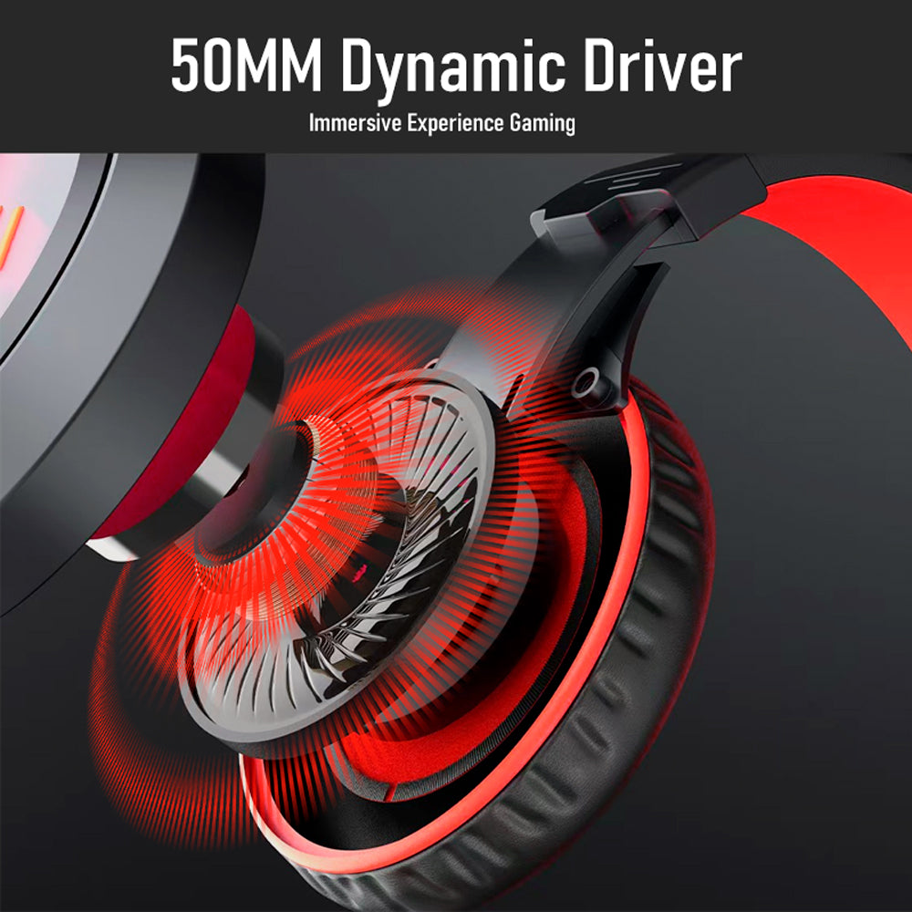 CLS100  Gaming Computer Headset with Noise Canceling Mic, One-Touch Mute, LED Light, Pressure Reducing Headband,Over-Ear Headphones for Tablet/PS4PS5/PC/Switch, red