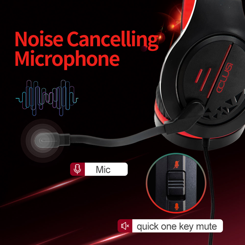 CLS100  Gaming Computer Headset with Noise Canceling Mic, One-Touch Mute, LED Light, Pressure Reducing Headband,Over-Ear Headphones for Tablet/PS4PS5/PC/Switch, red