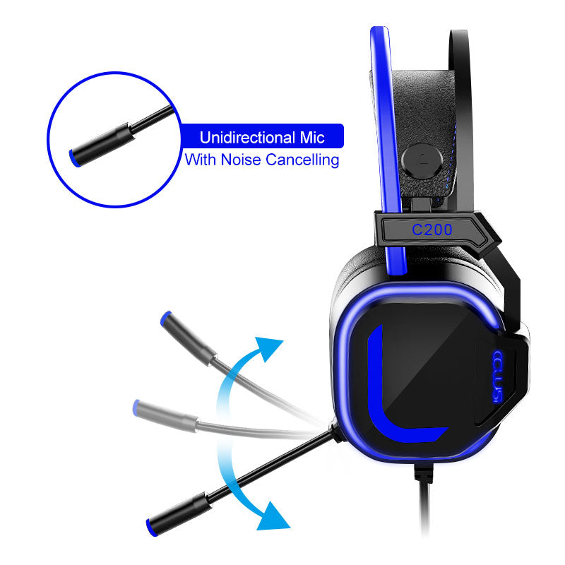 C200 blue Wired Gaming Head- Mounted Headset with3.5mm Jack,  Noise Cancelling Mic  , Surround Sound, for Tablets/Laptops/Desktops/PS4, PS5, Switch Game Controller