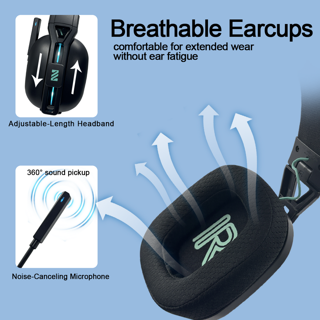 Wireless Gaming Headset for PS5/PC/Laptop - 2.4G Wireless & Bluetooth Dual Connection, Gaming Headphone 48H Battery Life, Memory Foam Earpads & Foldable