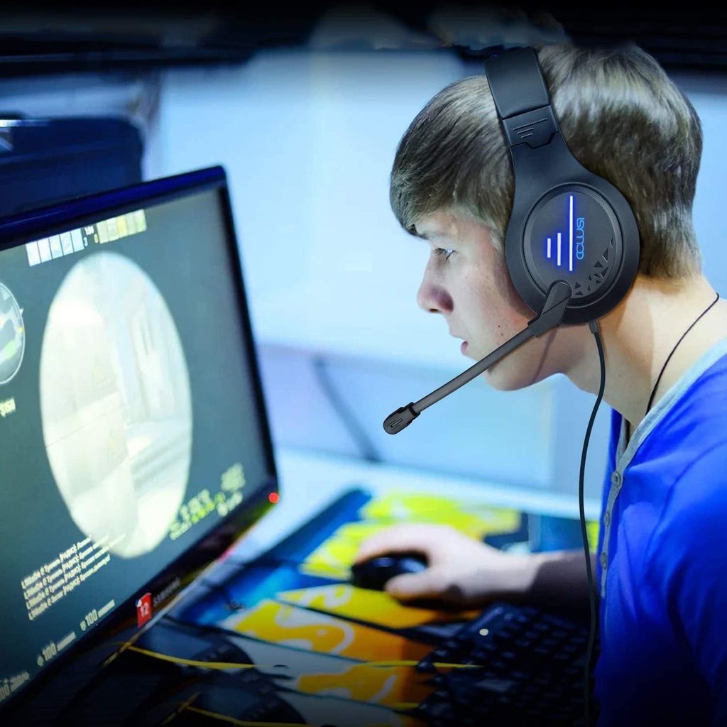 CLS100 Stereo Gaming Headset with Noise Canceling Mic,,Over-Ear Earmuffs, Memory Foam Ear Pads, One-Touch Mute, for Tablet/PS4/PS5/PC/Xbox One/Switch, blue