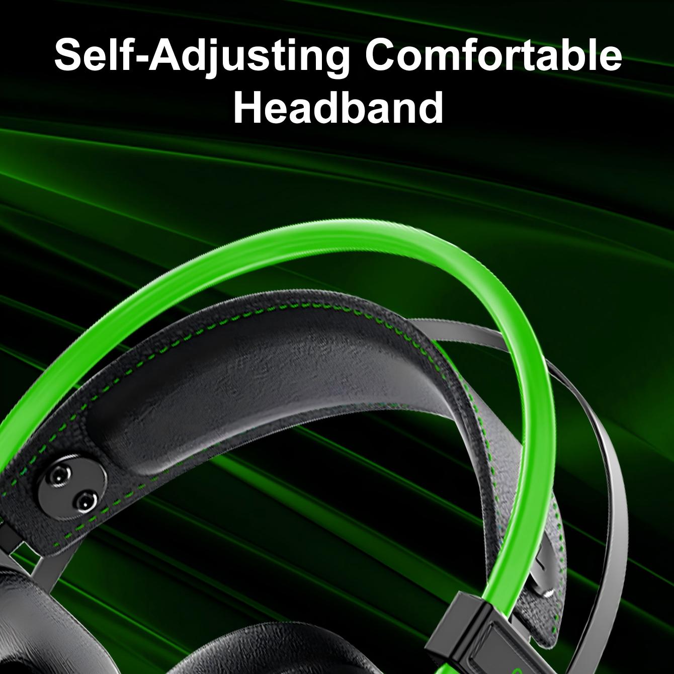 C200U Wired 7.1 Gaming Headset With Double-Beam Adaptive Headband, Noise Canceling Mic, Virtual Stereo Surround Sound, For Tablets/Laptops/Desktops/PC-green