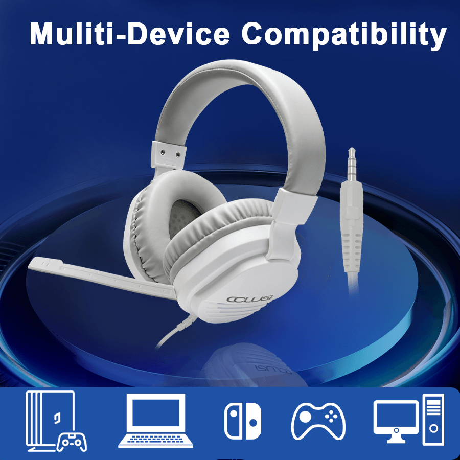 CLS500 White Gaming Headset with Noise Cancelling Mic for PC PS5 PS4 Xbox One Mac Switch, Over-Ear Headphones with Bass Surround,  Soft Memory Earmuffs