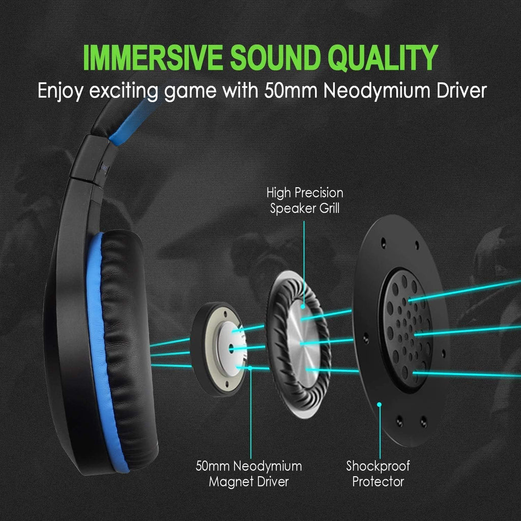 CLS100 Stereo Gaming Headset with Noise Canceling Mic,,Over-Ear Earmuffs, Memory Foam Ear Pads, One-Touch Mute, for Tablet/PS4/PS5/PC/Xbox One/Switch, blue