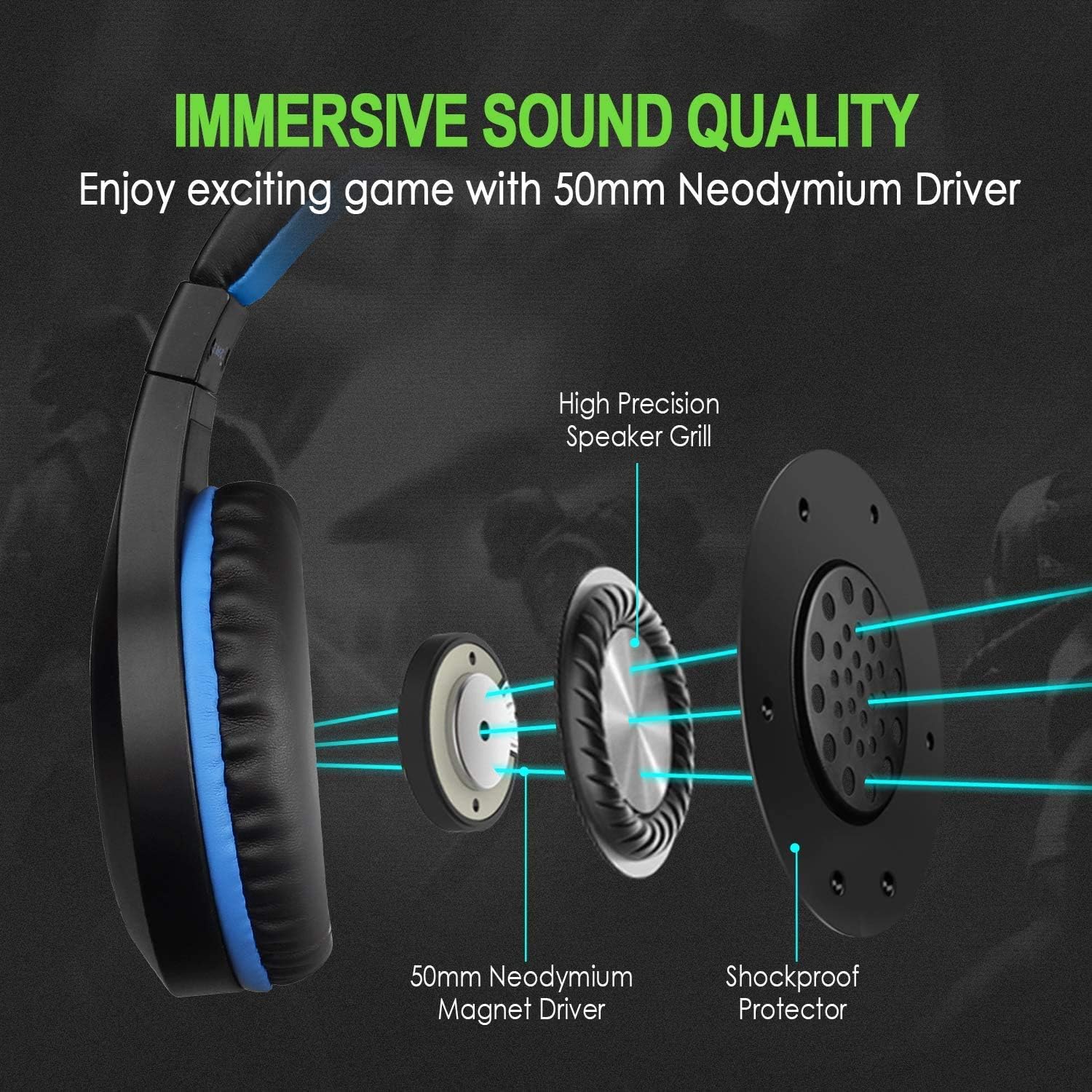 CLS100 Stereo Gaming Headset with Noise Canceling Mic,,Over-Ear Earmuffs, Memory Foam Ear Pads, One-Touch Mute, for Tablet/PS4/PS5/PC/Xbox One/Switch, blue