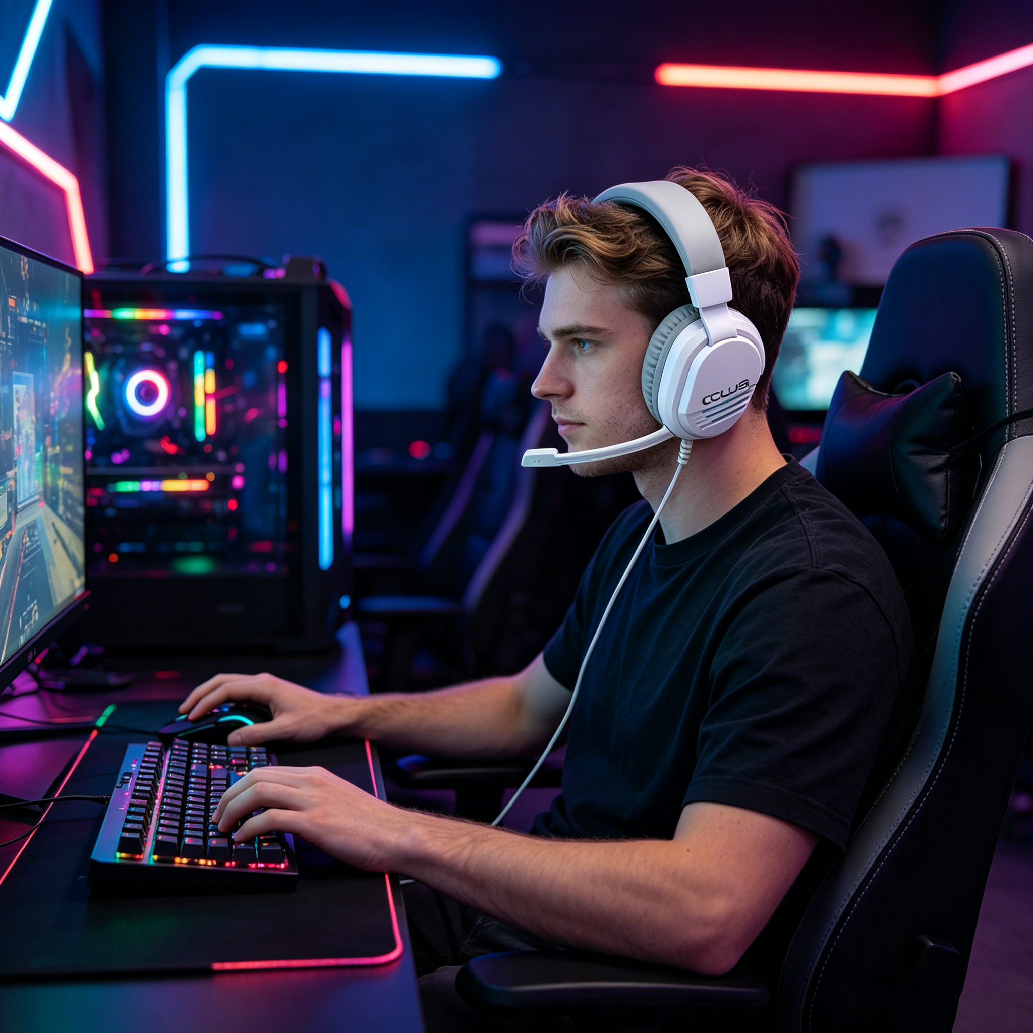 CLS500 White Gaming Headset with Noise Cancelling Mic for PC PS5 PS4 Xbox One Mac Switch, Over-Ear Headphones with Bass Surround,  Soft Memory Earmuffs