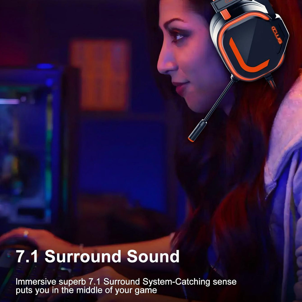 C200U  7.1 Surround Sound Gaming Headset with for PS5, PS4, Xbox Series X/S, Xbox one, Stereo Headphones with Comfortable Ergonomic Earmuff ,Noise Cancelling Mic-orange
