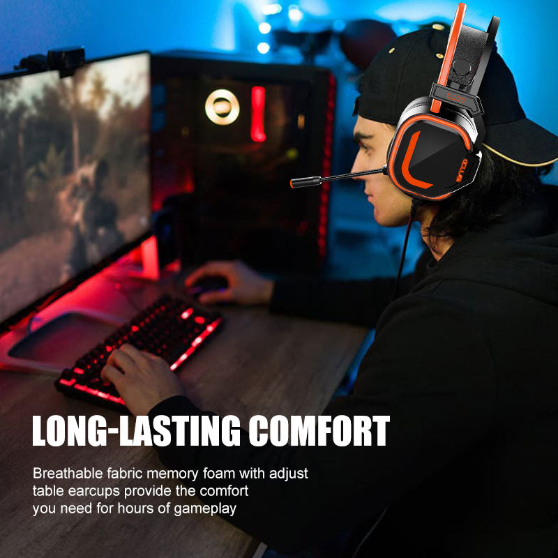C200 Gaming Headset for PS5, PS4, PC, Laptop - Over-Ear Headphones with Mic, Stereo, Wired Gaming Headset with 3.5mm Audio Jack - Orange