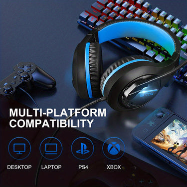 CLS100 Stereo Gaming Headset with Noise Canceling Mic,,Over-Ear Earmuffs, Memory Foam Ear Pads, One-Touch Mute, for Tablet/PS4/PS5/PC/Xbox One/Switch, blue