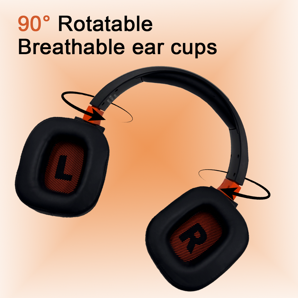 X07 Wireless Gaming Headset for PS5/4 Xbox, 2.4GHz Wireless Gaming Headphone, 90° Swivel Earcups with Mic Noise Cancellation Black+orange