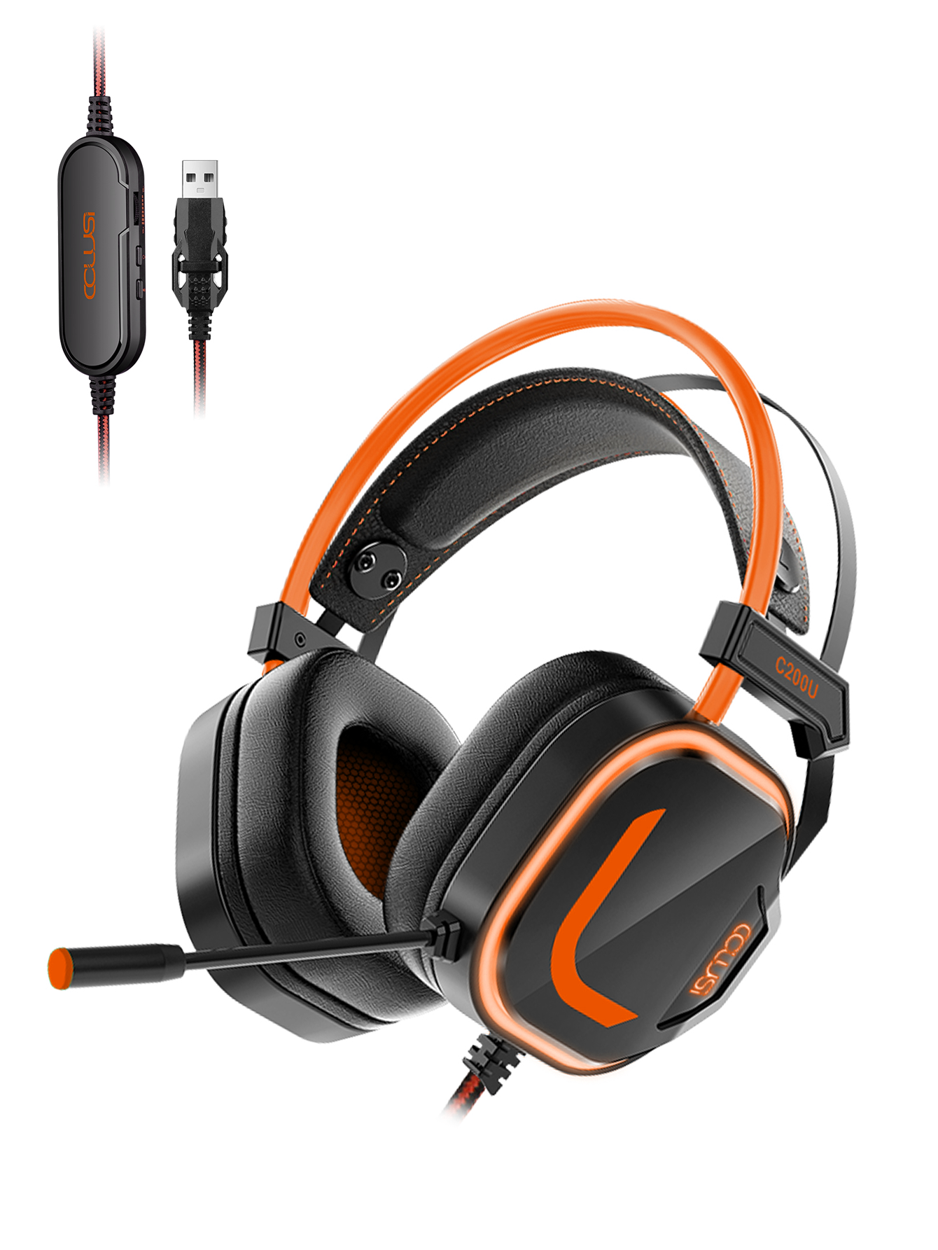 C200U  7.1 Surround Sound Gaming Headset with for PS5, PS4, Xbox Series X/S, Xbox one, Stereo Headphones with Comfortable Ergonomic Earmuff ,Noise Cancelling Mic-orange