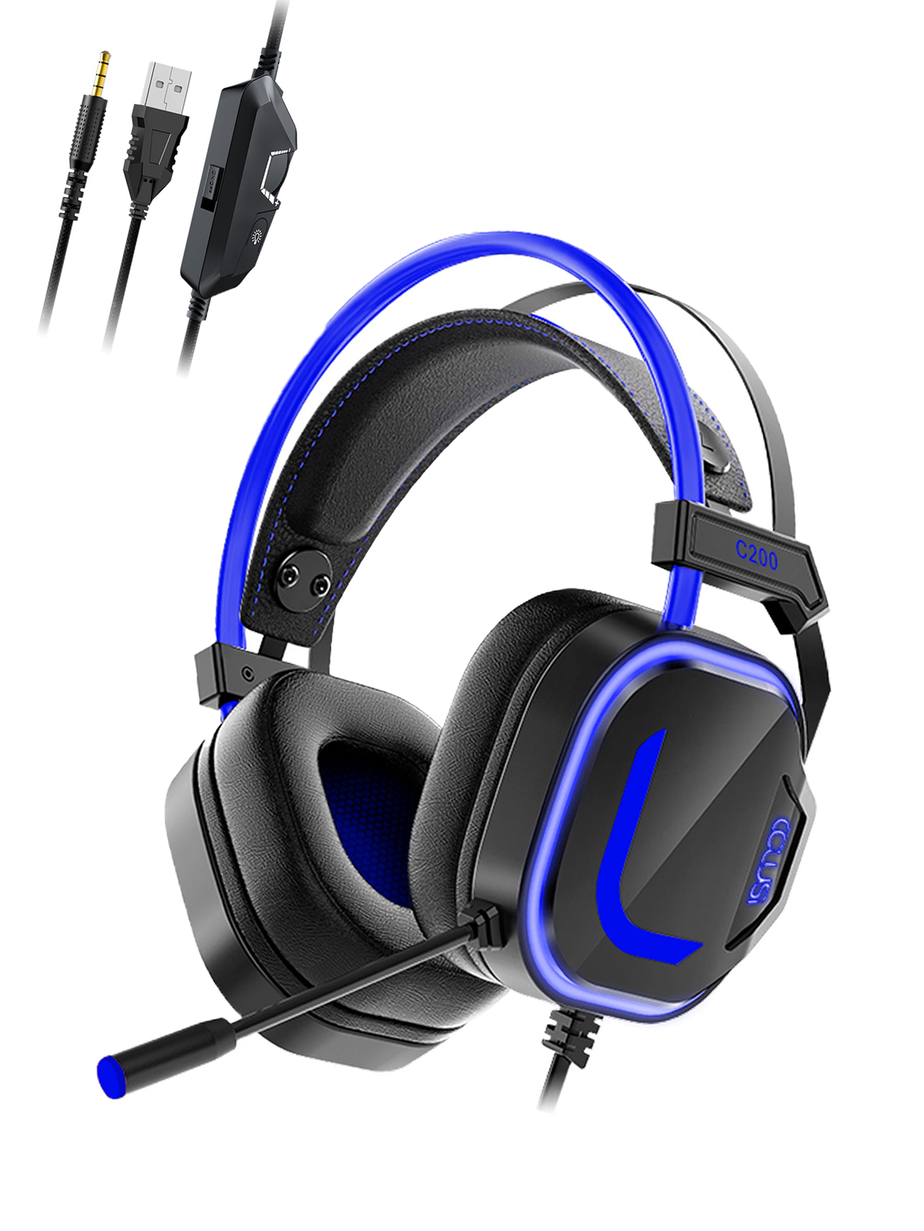C200 blue Wired Gaming Head- Mounted Headset with3.5mm Jack,  Noise Cancelling Mic  , Surround Sound, for Tablets/Laptops/Desktops/PS4, PS5, Switch Game Controller