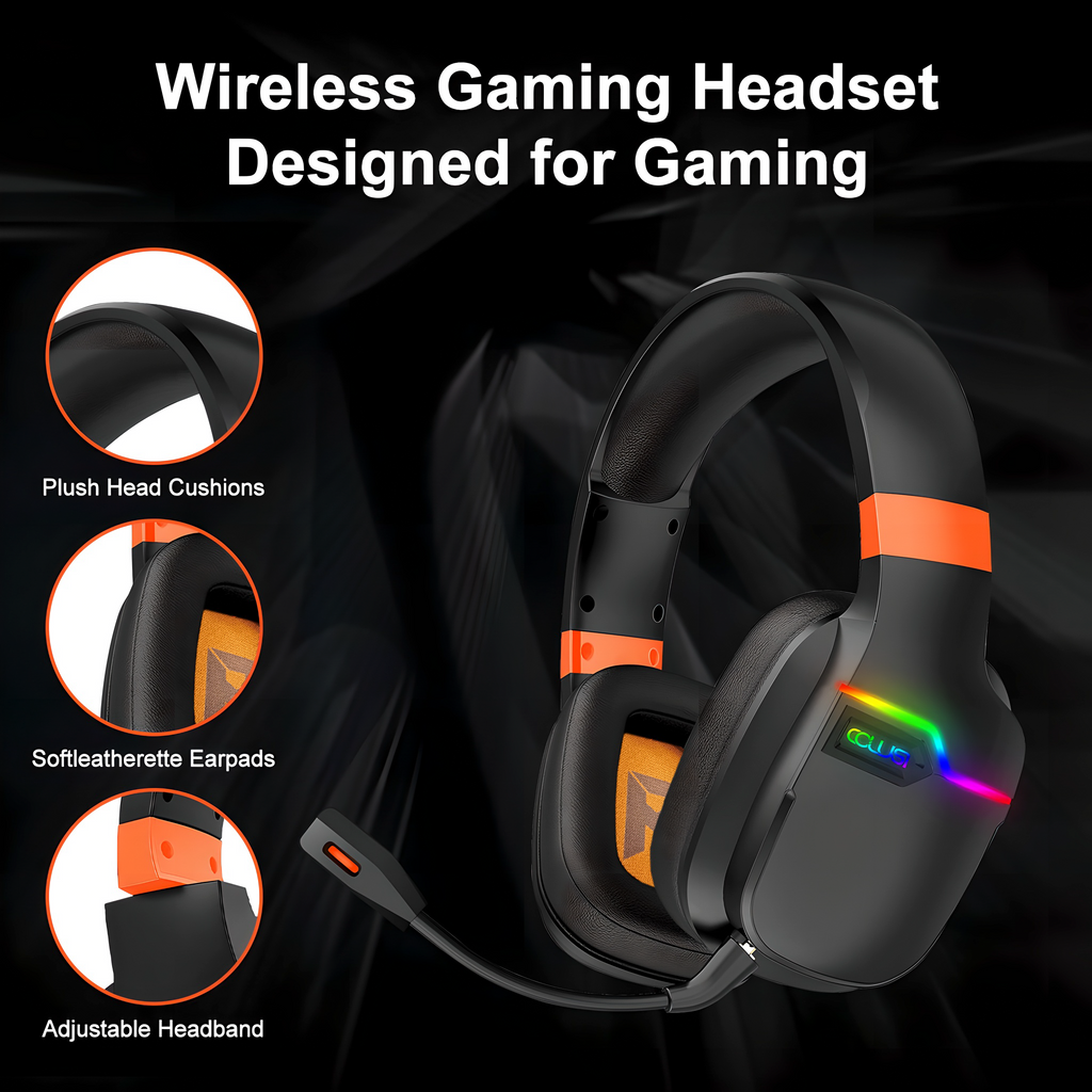 2.4GHz & Bluetooth Wireless Gaming Headset for PC, Ps5, Ps4, 30 Hour Gaming Headset with Adjustable Earband.