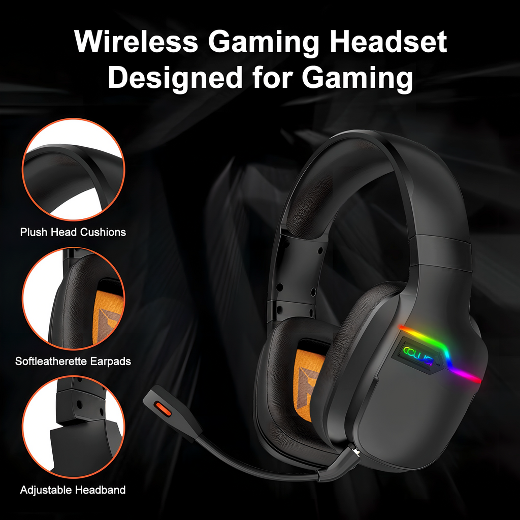 Dual-connect 2.4G and Bluetooth wireless headset for PS4/5, Xbox, PC, 30-hour battery life gaming headphone, pluggable noise-canceling mic.