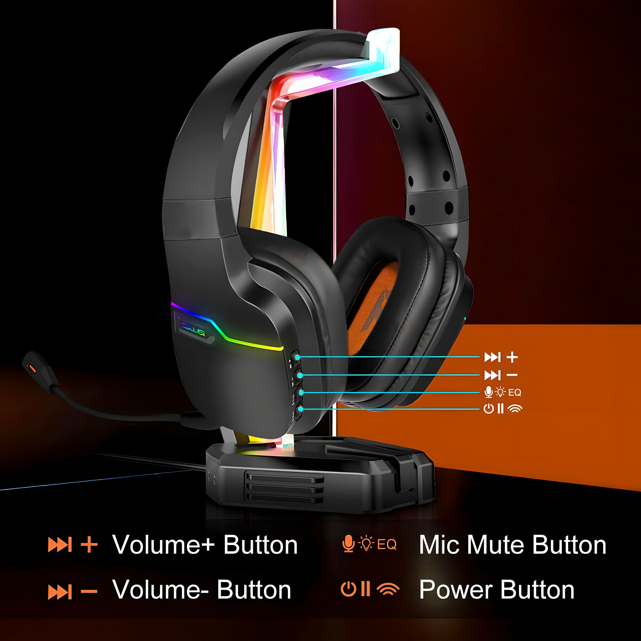 Dual-connect 2.4G and Bluetooth wireless headset for PS4/5, Xbox, PC, 30-hour battery life gaming headphone, pluggable noise-canceling mic.