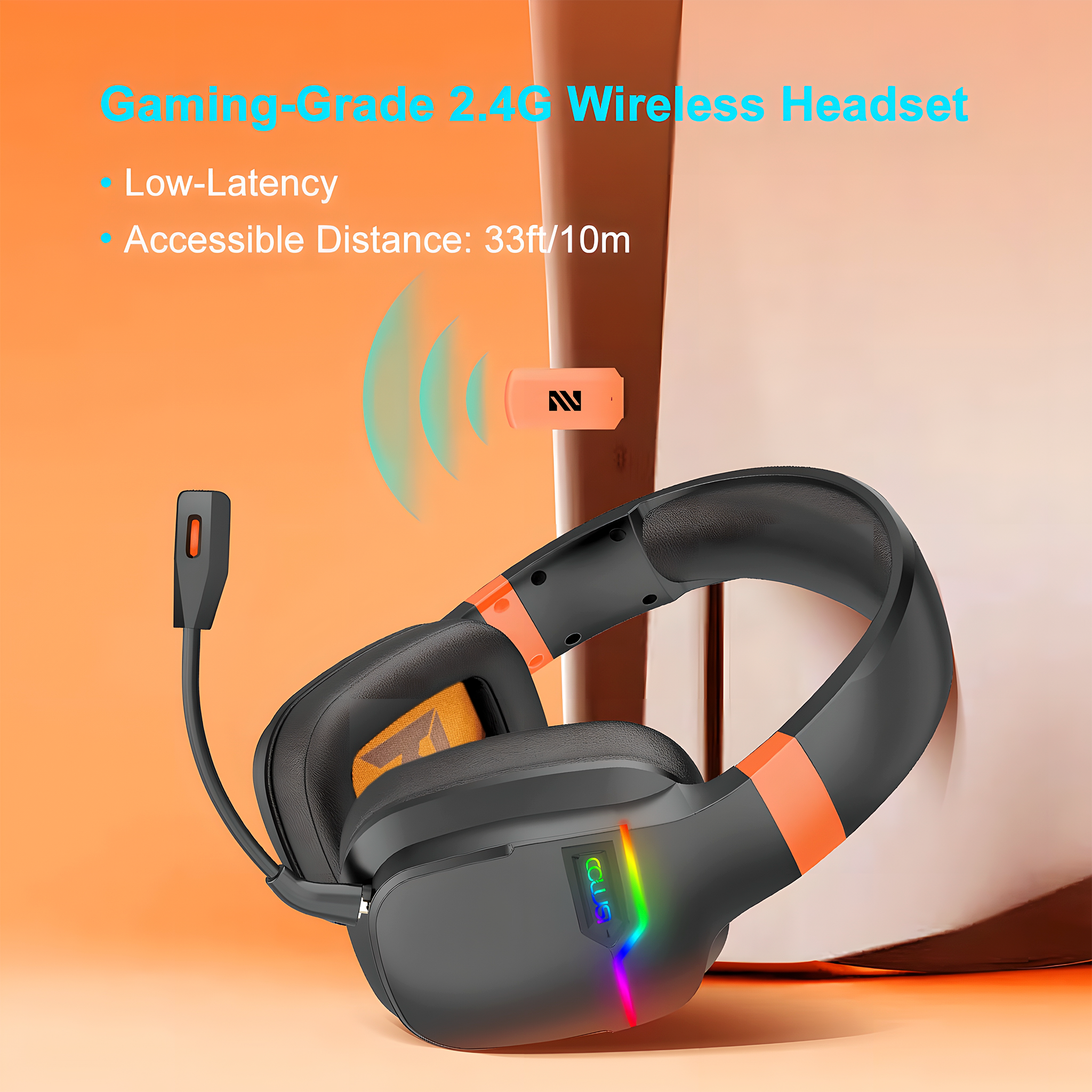 2.4GHz & Bluetooth Wireless Gaming Headset for PC, Ps5, Ps4, 30 Hour Gaming Headset with Adjustable Earband.