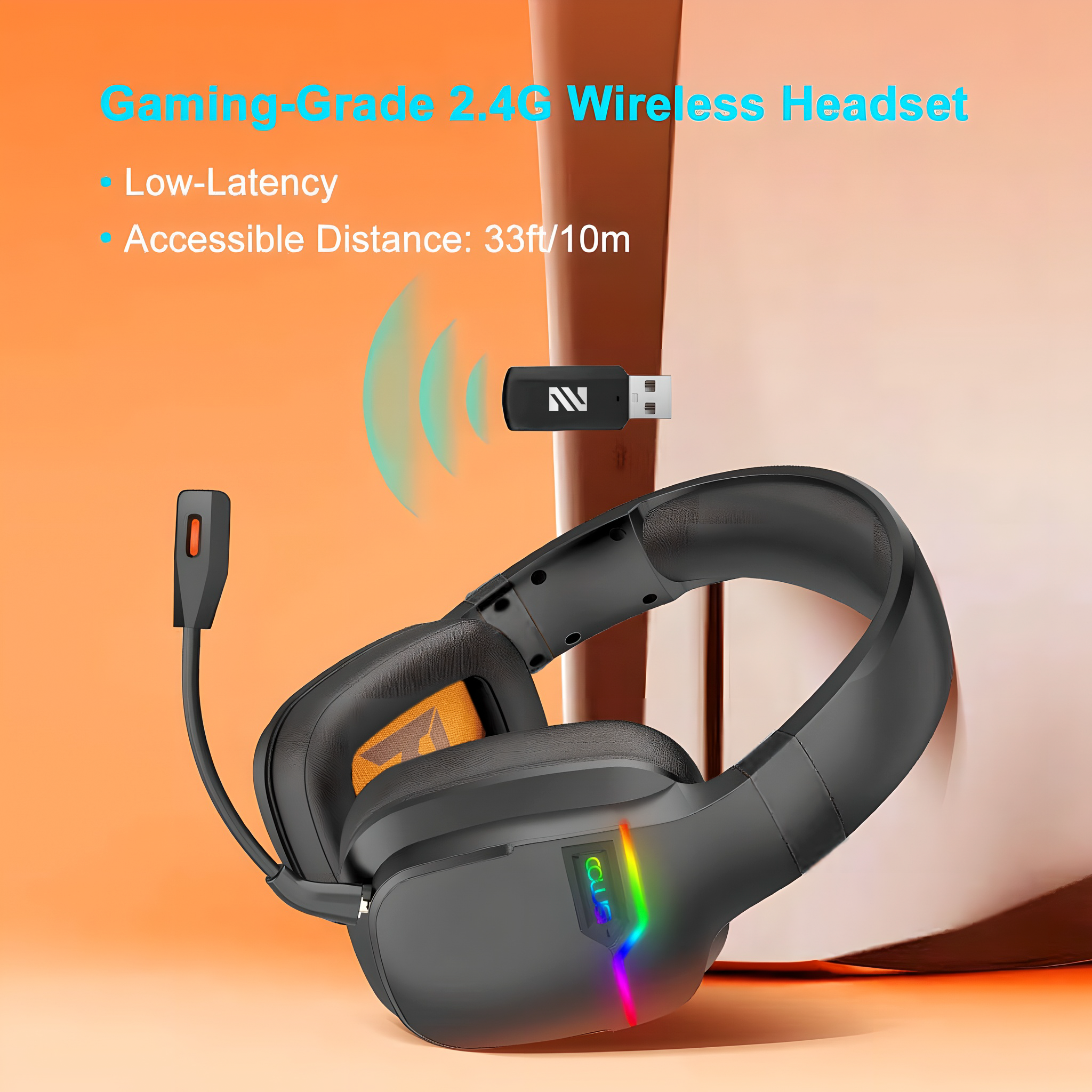 Dual-connect 2.4G and Bluetooth wireless headset for PS4/5, Xbox, PC, 30-hour battery life gaming headphone, pluggable noise-canceling mic.