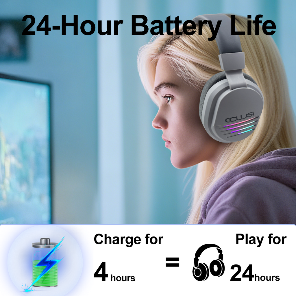 Wireless Gaming Headset for PC, Ps5, Ps4, 2.4Ghz and Bluetooth Gaming Headset with Noise-Canceling Microphone, 48Hours Battery Life
