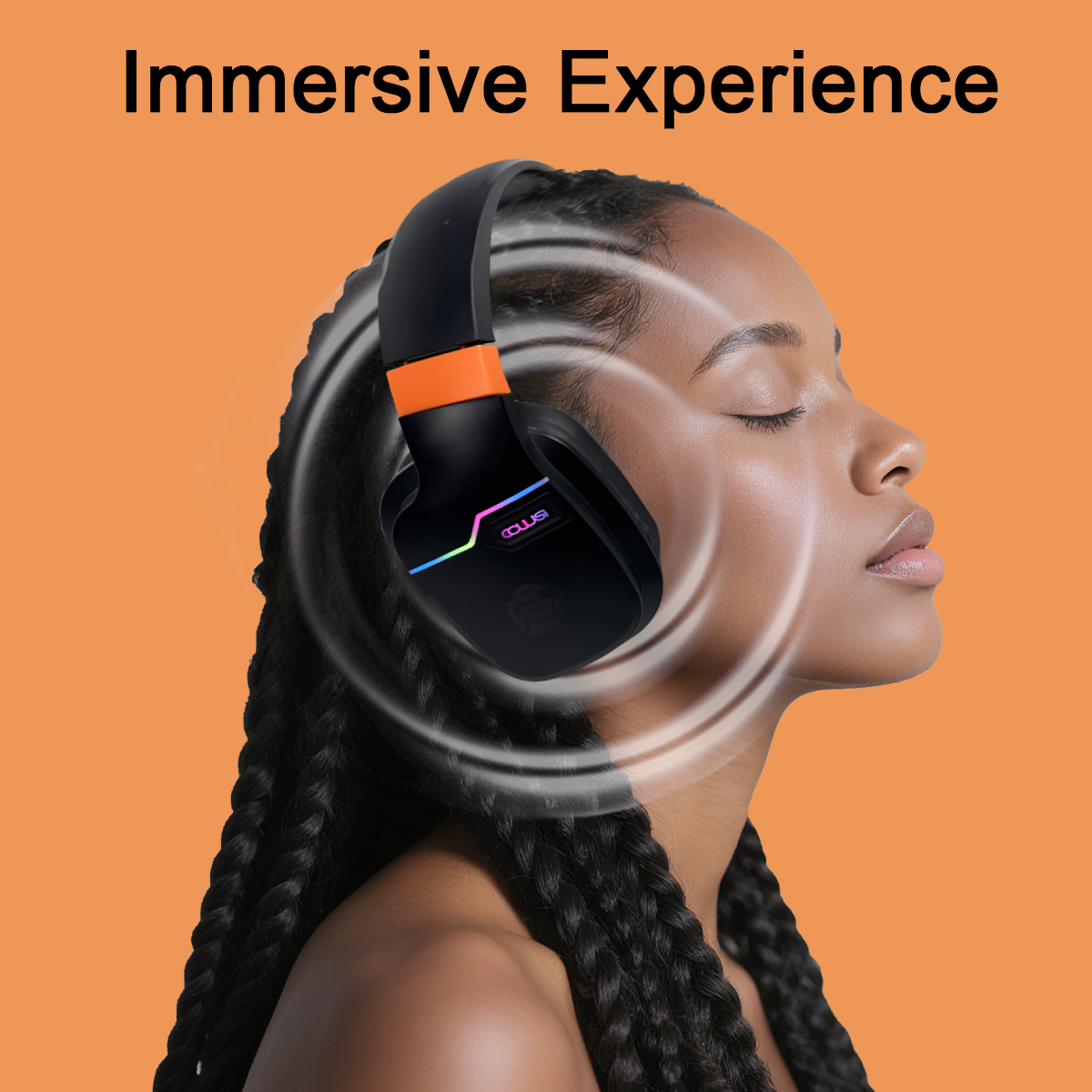 X07 Wireless Gaming Headset for PS5/4 Xbox, 2.4GHz Wireless Gaming Headphone, 90° Swivel Earcups with Mic Noise Cancellation Black+orange