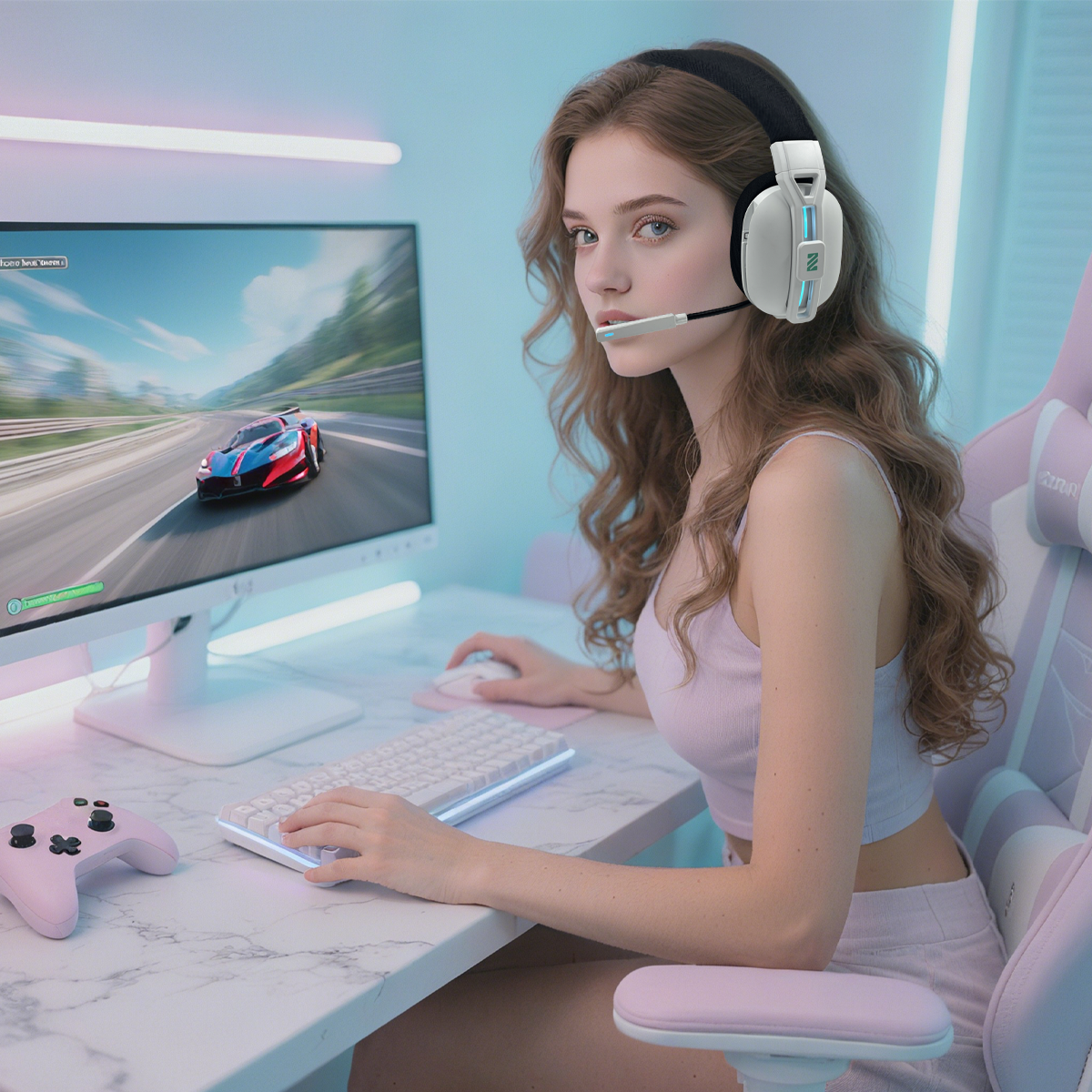 M600 Wireless Gaming Headset for PS5, PC, Laptop - 2.4G Wireless & Bluetooth 5.3 Dual Connection, 48H Battery Life, Gaming Headphone Foldable Over-Ear with Microphone