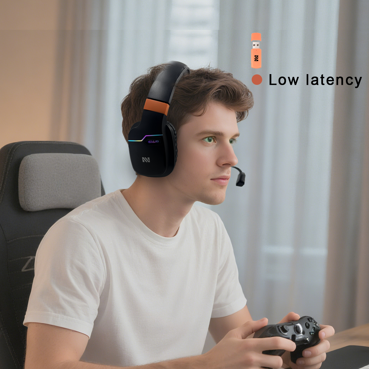 2.4GHz & Bluetooth Wireless Gaming Headset for PC, Ps5, Ps4, 30 Hour Gaming Headset with Adjustable Earband.