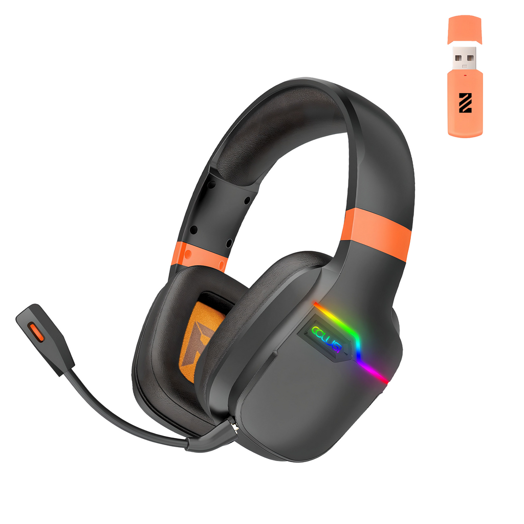 X07 Wireless Gaming Headset for PS5/4 Xbox, 2.4GHz Wireless Gaming Headphone, 90° Swivel Earcups with Mic Noise Cancellation Black+orange