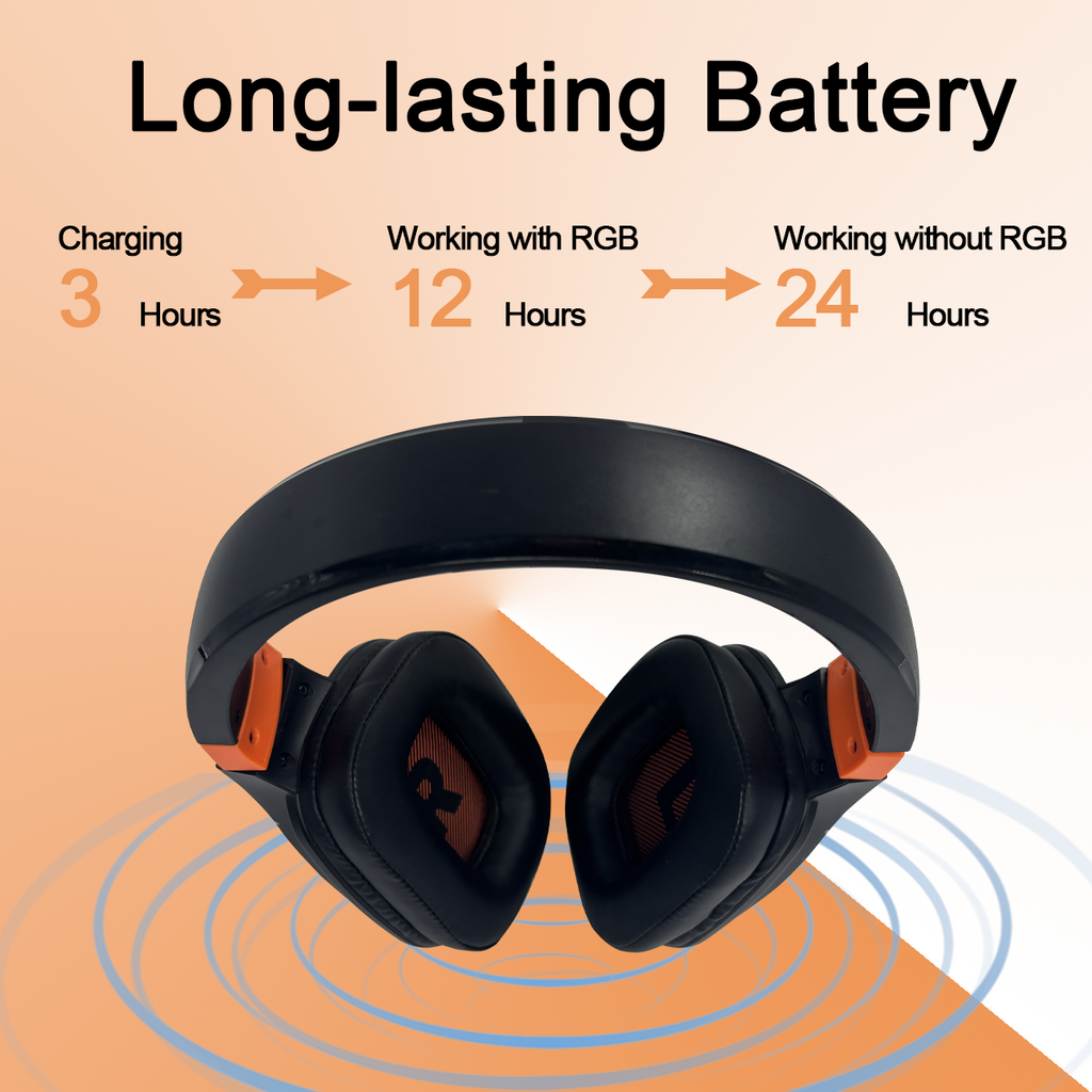 X07 Wireless Gaming Headset for PS5/4 Xbox, 2.4GHz Wireless Gaming Headphone, 90° Swivel Earcups with Mic Noise Cancellation Black+orange