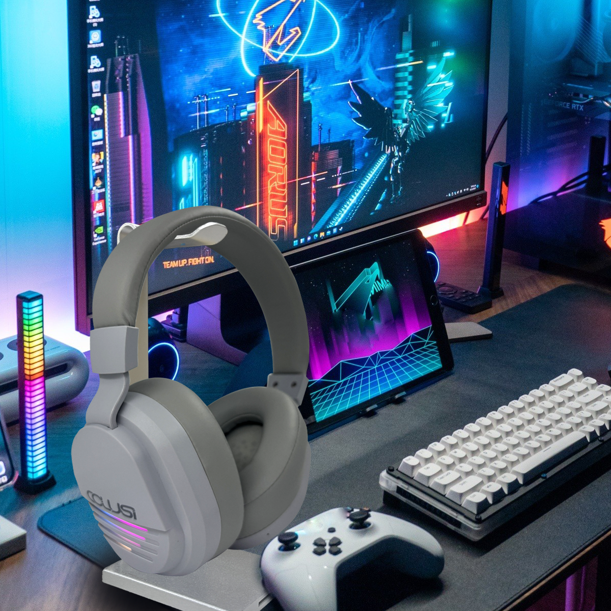 48 Hours Battery Life Wireless Gaming Headset  2.4GHz+Bluetooth 5.3 Gaming Headphone for PS5\PS4 PC, Laptop, Mobile Phone